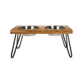 Elevated Wood Double Diner with Stainless-Steel Bowls M2841