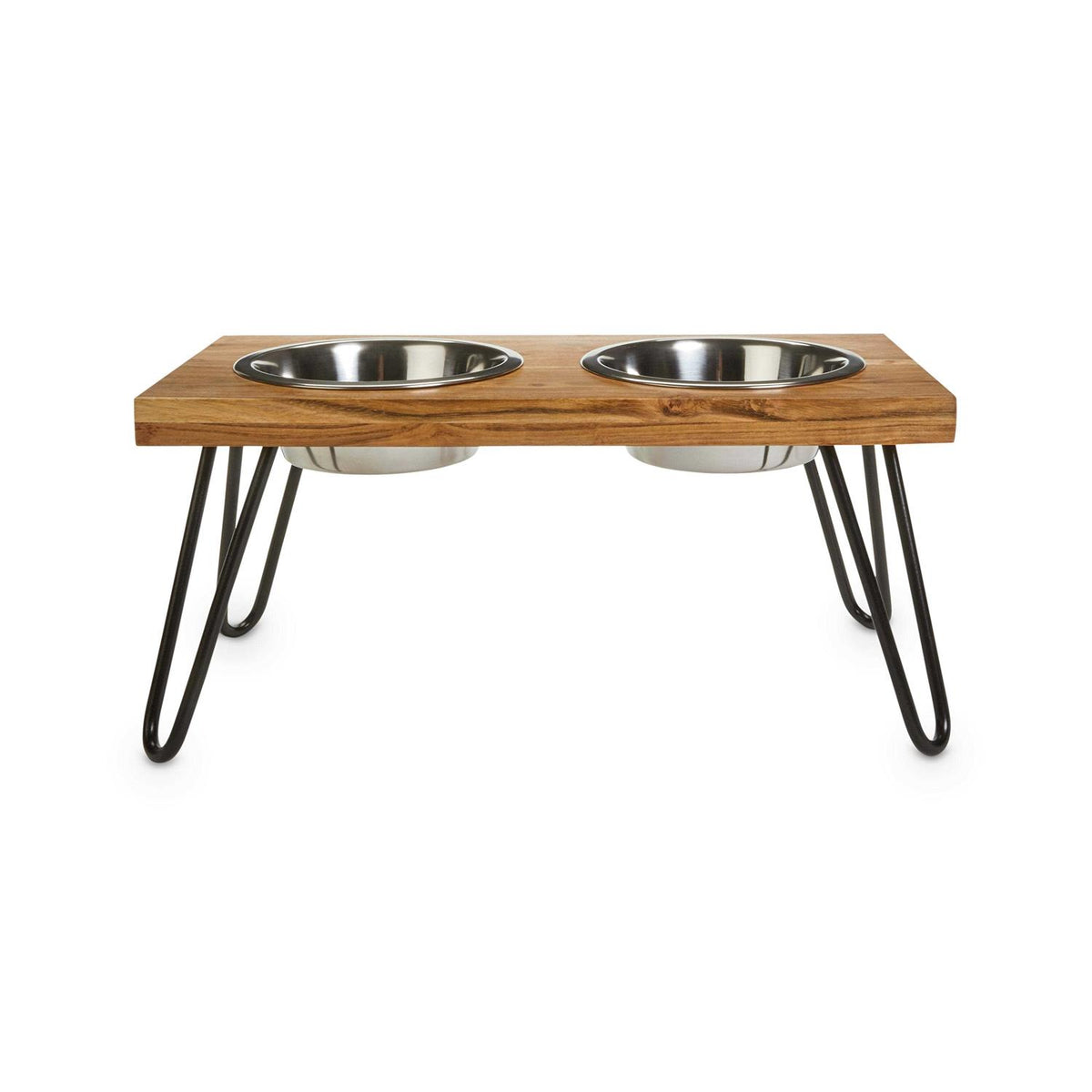 Elevated Wood Double Diner with Stainless-Steel Bowls M2841