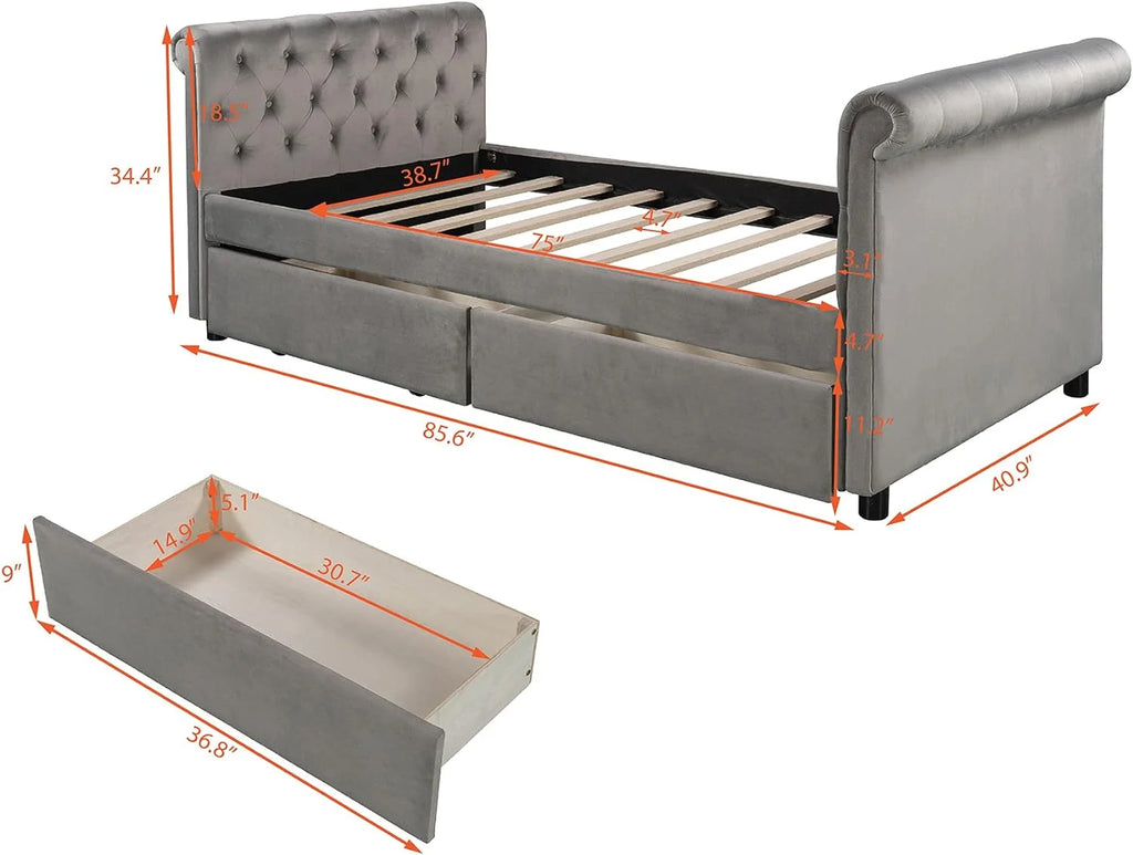 Gray Upholstered Daybed with Drawers K428
