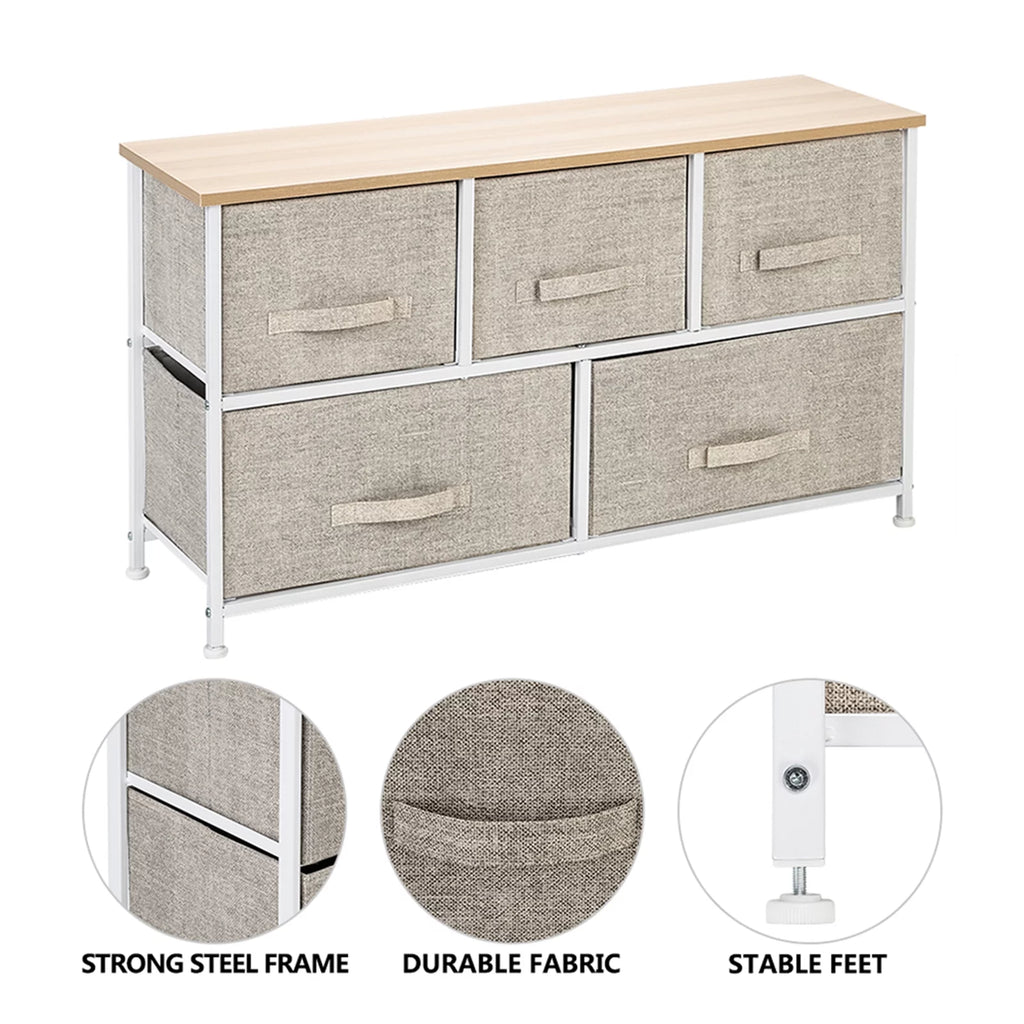 2-Tier Wide Closet Dresser with 5 Fabric Drawers E13389