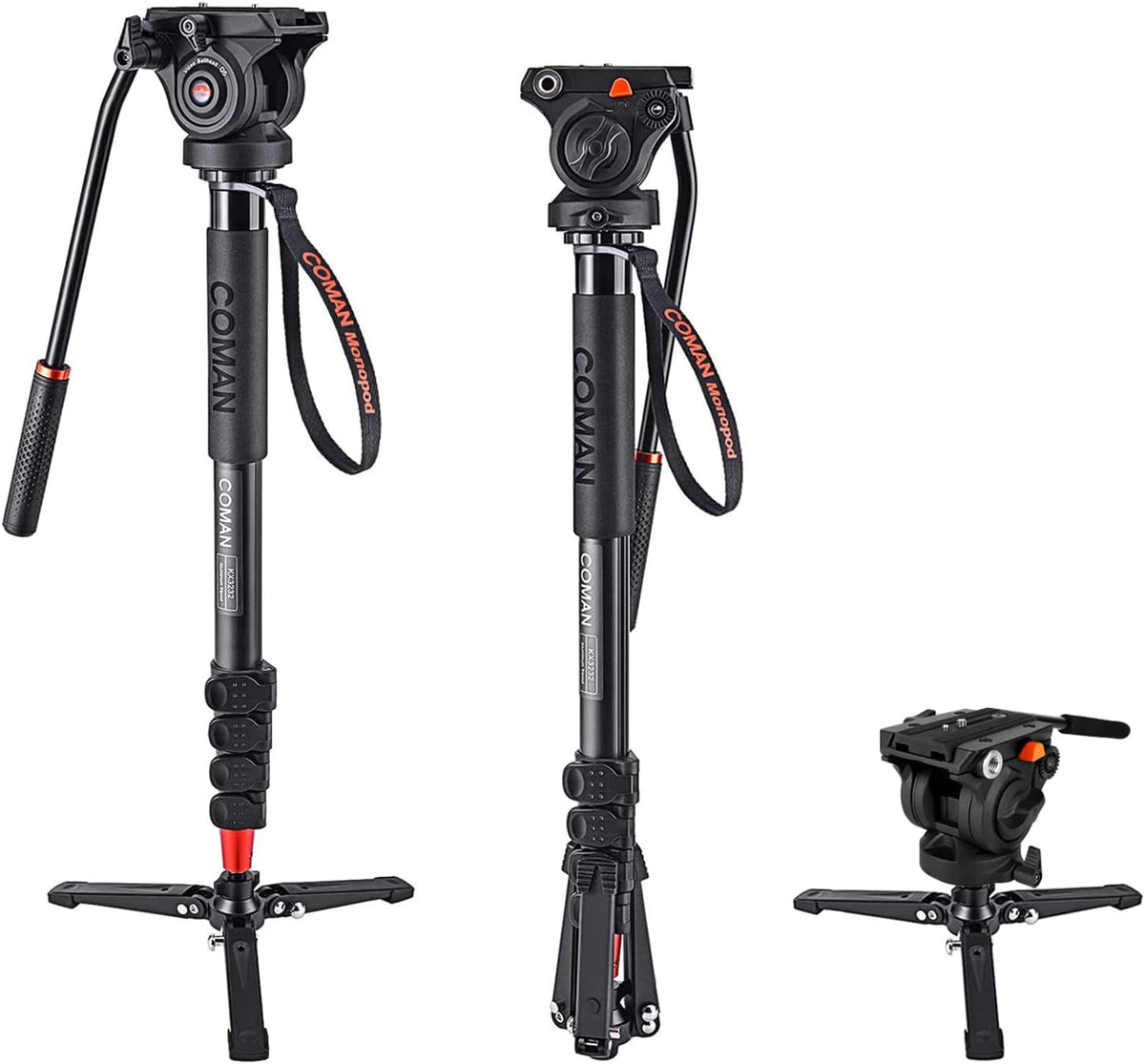 73.2 inch Aluminum Camera Monopod with Pan Tilt Fluid Head and Tripod Base T749