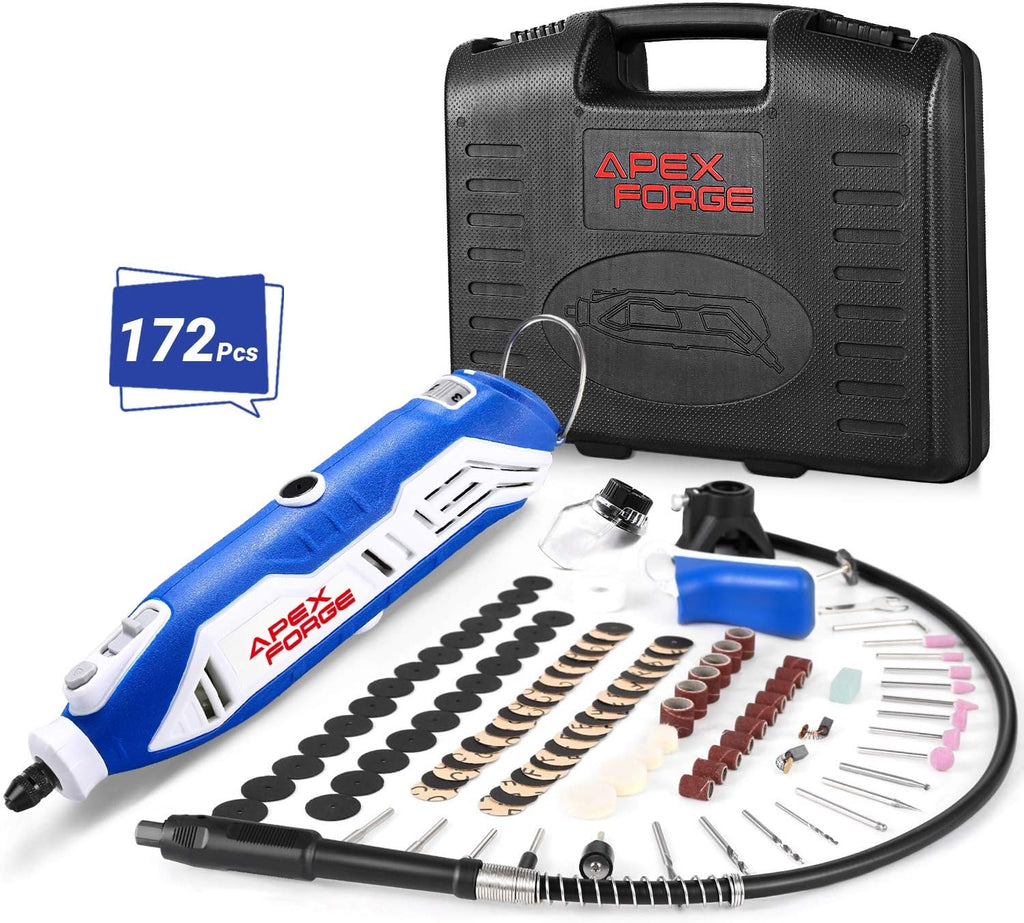 Rotary Tool Kit, Keyless Chuck, 172 Accessories, 6-Speed, Flex Shaft, 4 Attachments, Carrying Case S93854