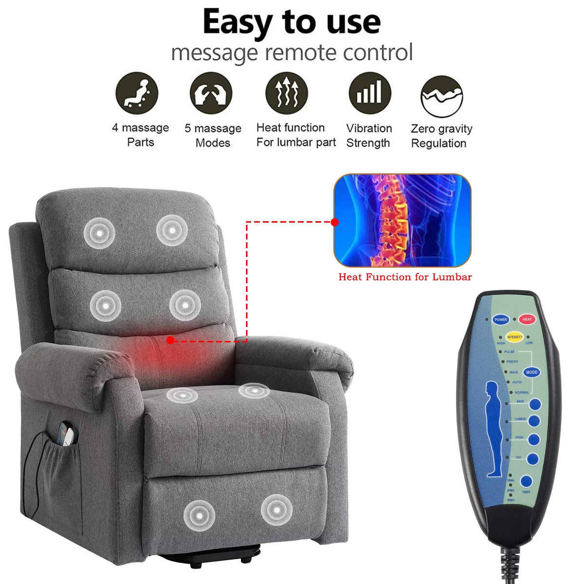 Linen Fabric Heated Massage Power Lift Recliner Chair with USB Ports O15857