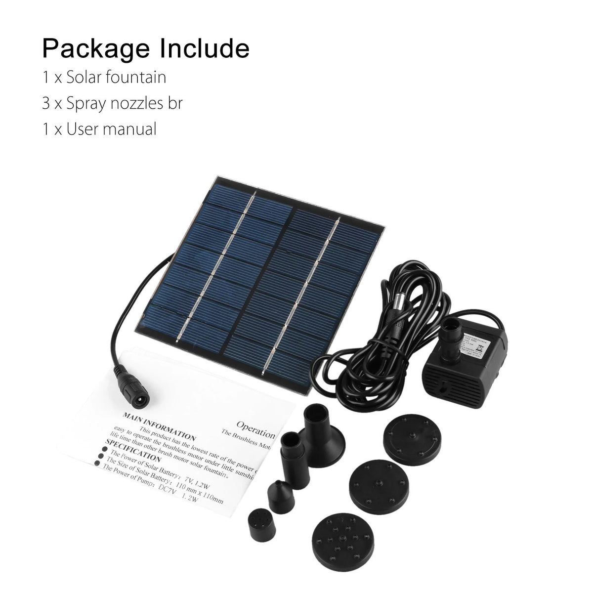 1.2W Solar Fountain Submersible Water Pump with 4 Types Sprinkler Heads O930141