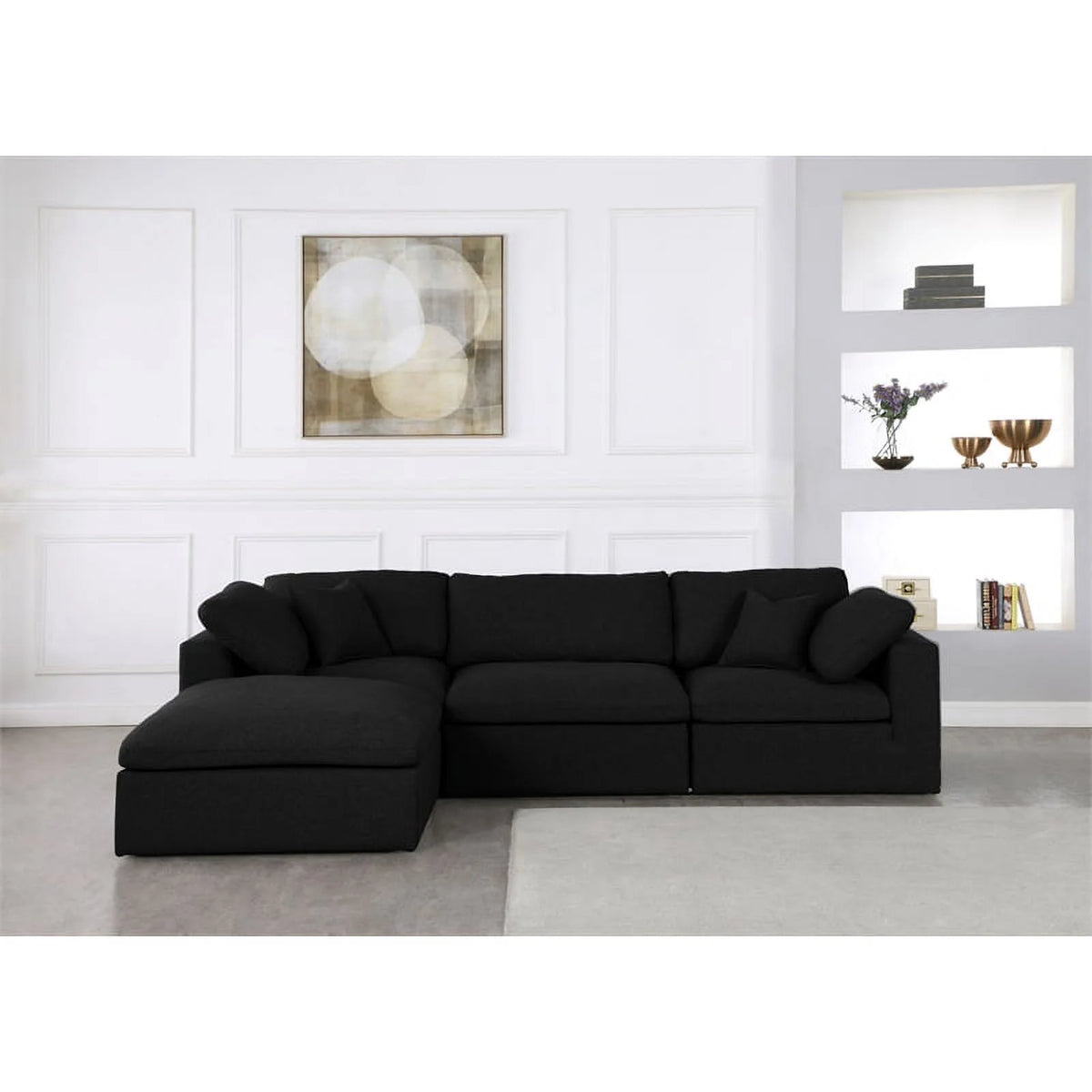 Black Linen Fabric Modular Sectional W420464