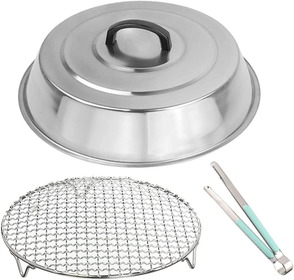 12 Inch Round Stainless Steel Basting Cover Dome and Cooling Wire Racks and BBQ Tong M185