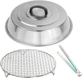 12 Inch Round Stainless Steel Basting Cover Dome and Cooling Wire Racks and BBQ Tong M185