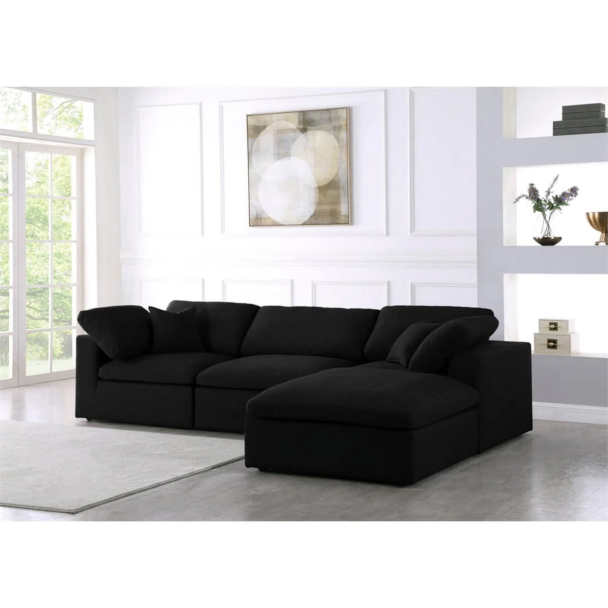 Black Linen Fabric Modular Sectional W420464