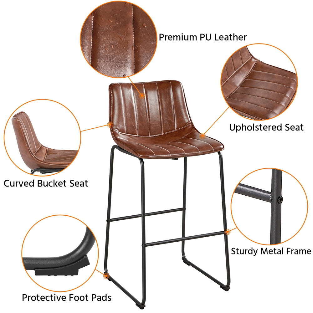 Brown PU Leather Bar Stool with Backrest, Set of 4 S603
