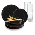 120 Settings Black with Gold Rim Round Disposable Plastic Wedding Value Set A500