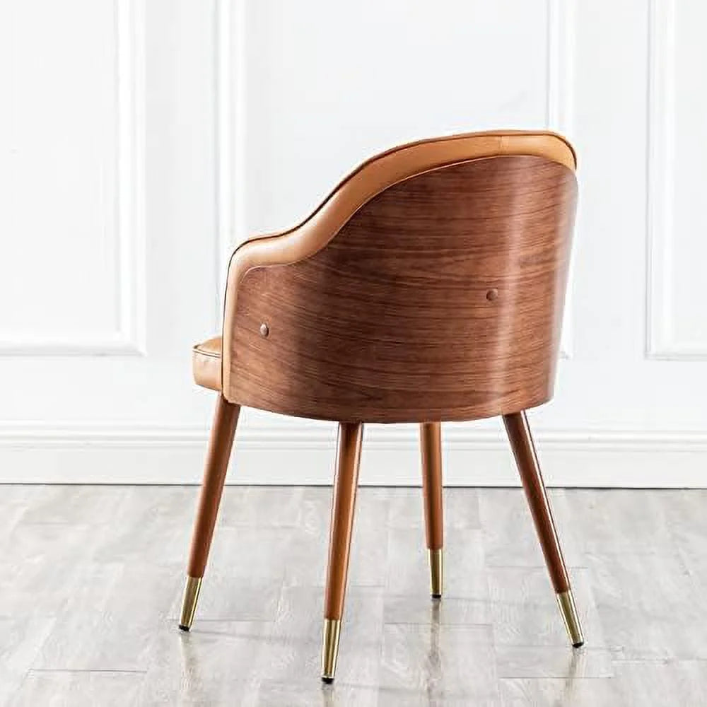 Orange Faux Leather Upholstered Dining Chairs with Walnut Wood Frame B522