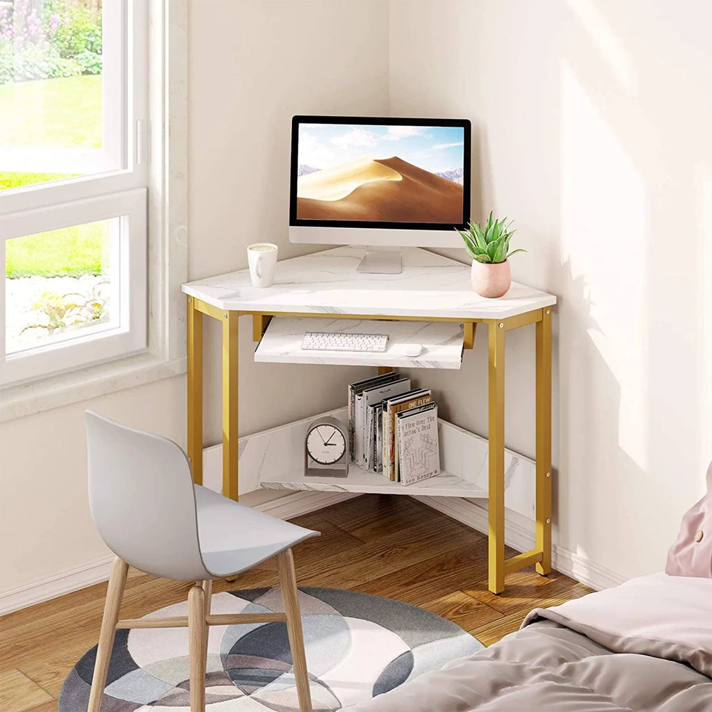 Modern Triangle Corner Computer Desk with Keyboard Tray A991