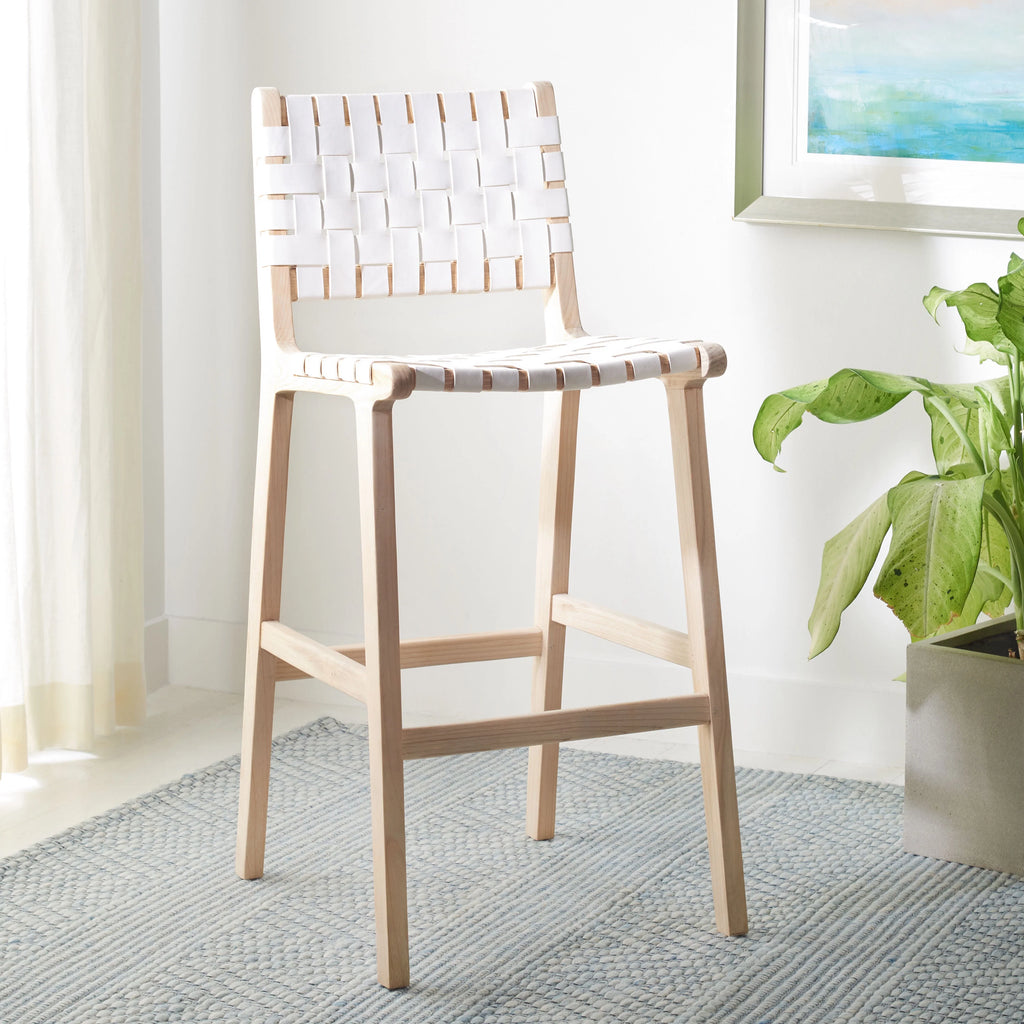 White/Natural Leather Bar Stool W711