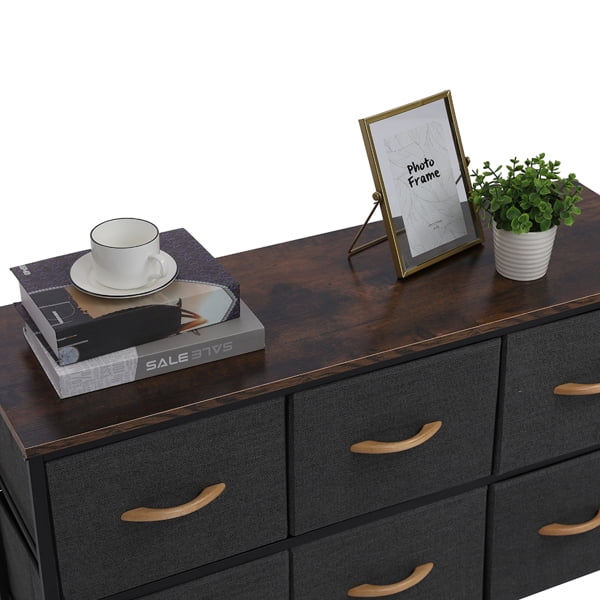 Gray 6 Drawer Fabric Dresser with Wooden Tabletop G92493