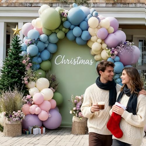 Christmas Balloon Arch Kit, Dark Green Red Pearl White Gold Balloons S179