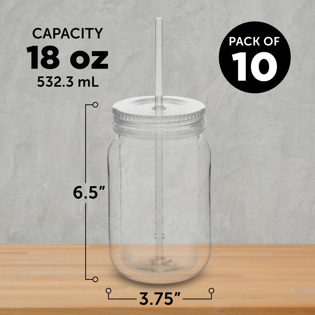 Acrylic Tumblers with Straw 18 oz Set of 10 Clear O609