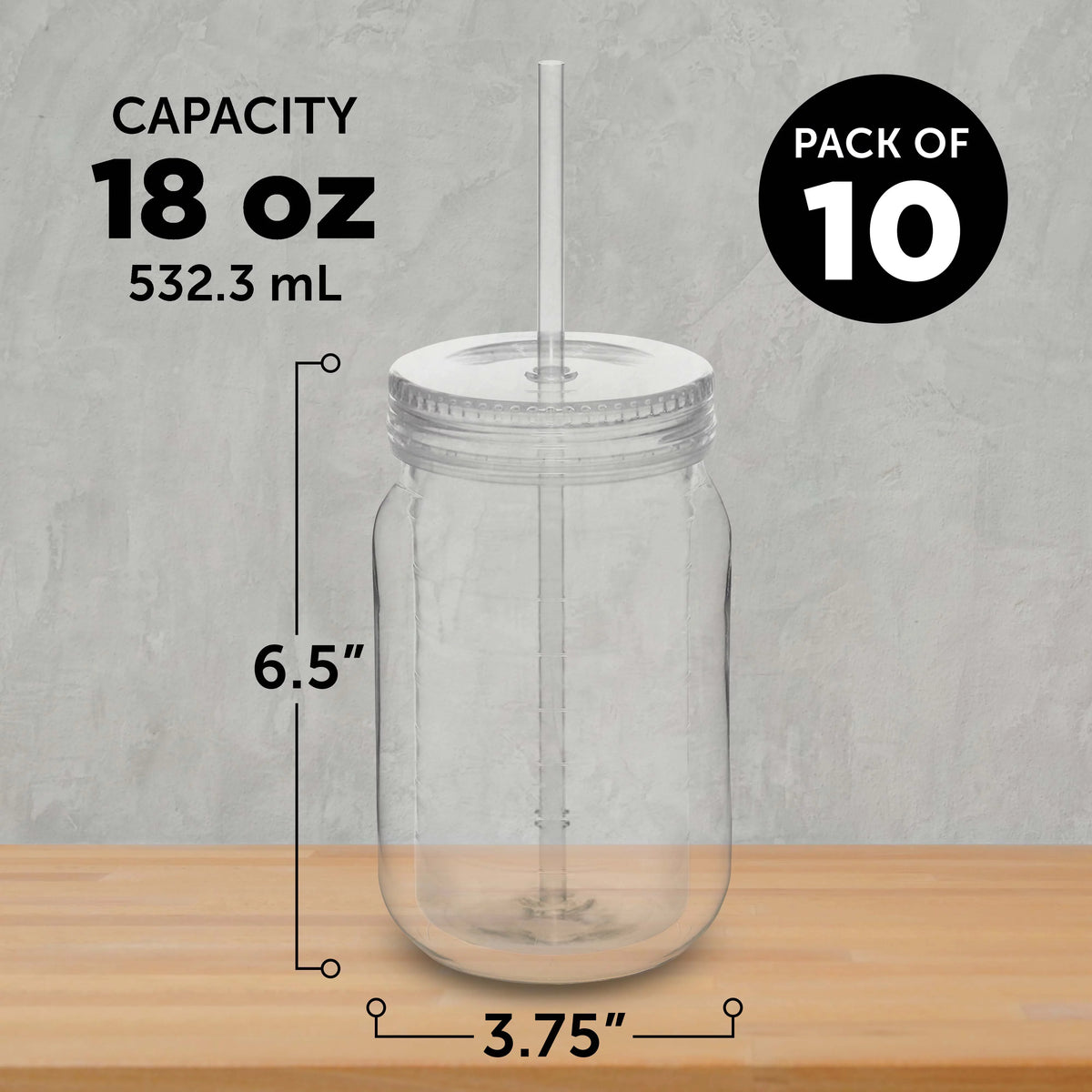 Acrylic Tumblers with Straw 18 oz Set of 10 Clear O609