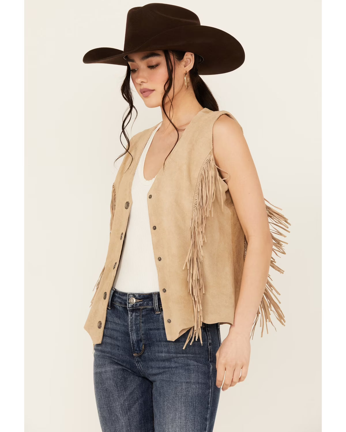 Tan Suede Fringe Vest I7431