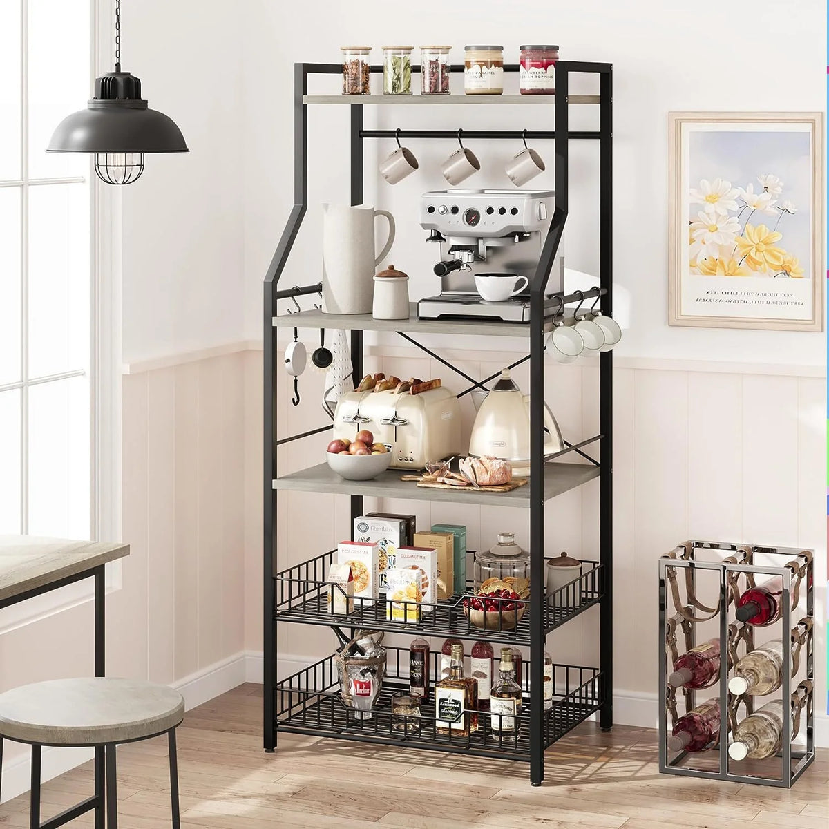 5-Tier Kitchen Utility Storage Shelf with 8 Hooks, Gray H38212