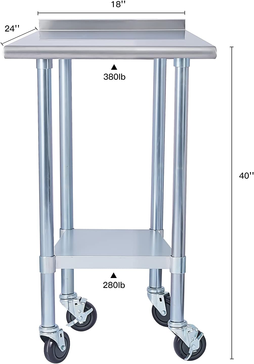 Stainless Steel 24 x 18 Inches Worktable with Backsplash S9016