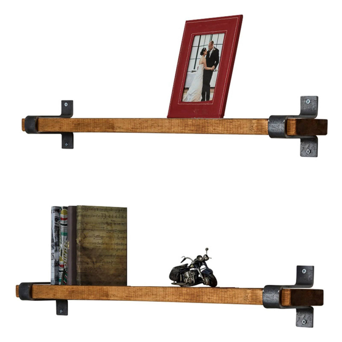 Set of 2 Walnut Floating Wall Shelves G70693