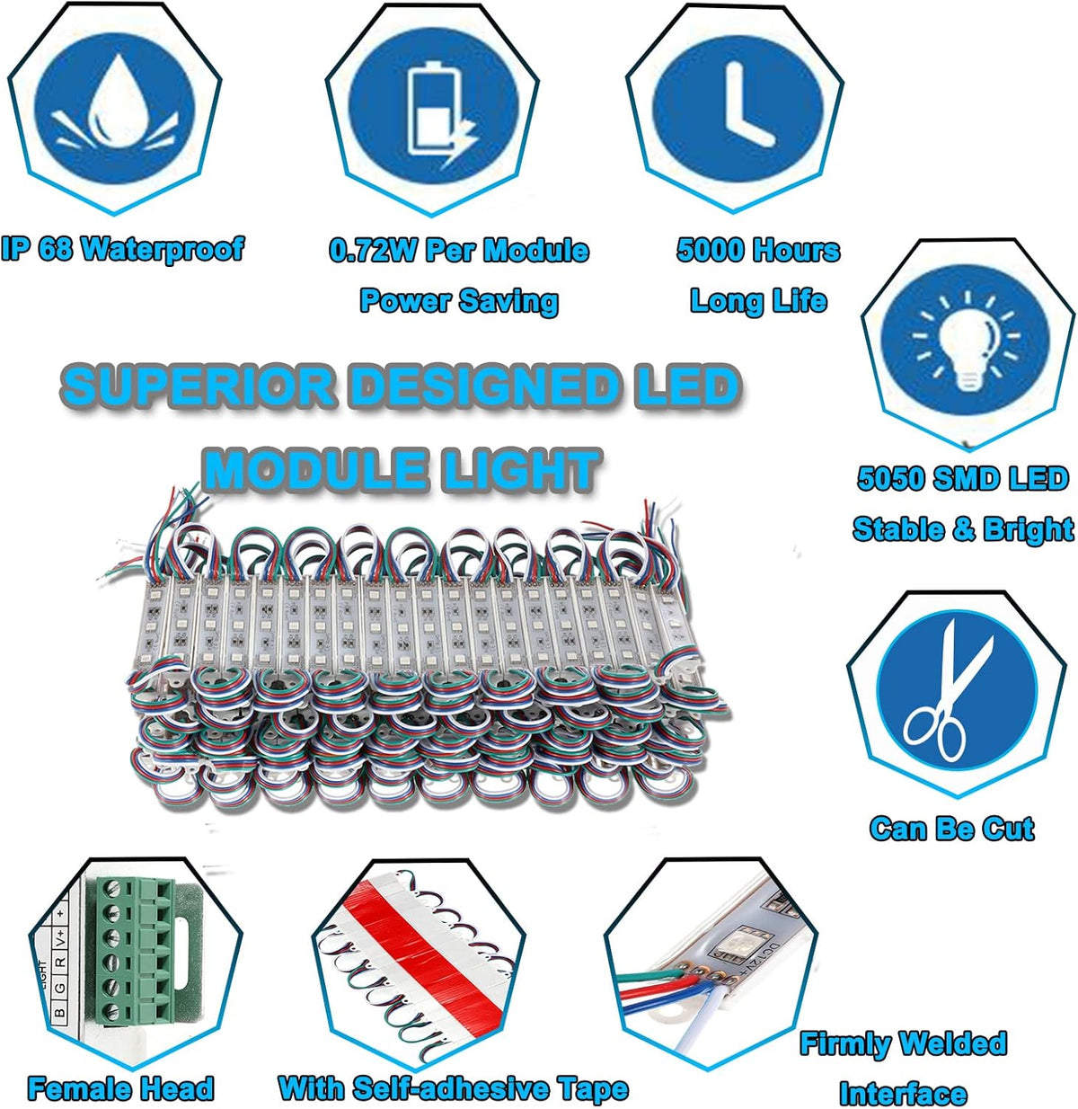 2 Packs 100ft 400 Pieces 3 LED SMD5050 Waterproof Window Strip Light C116982