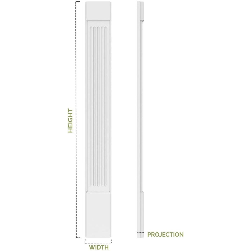 7x22W x 102x22H x 2x22P Two Equal Flat Panel PVC Pilaster with Decorative Capital & Base (Pair) F779