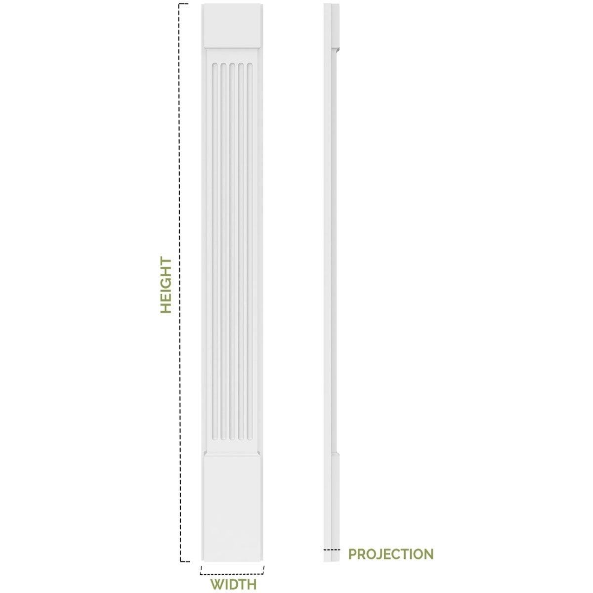 7x22W x 102x22H x 2x22P Two Equal Flat Panel PVC Pilaster with Decorative Capital & Base (Pair) F779
