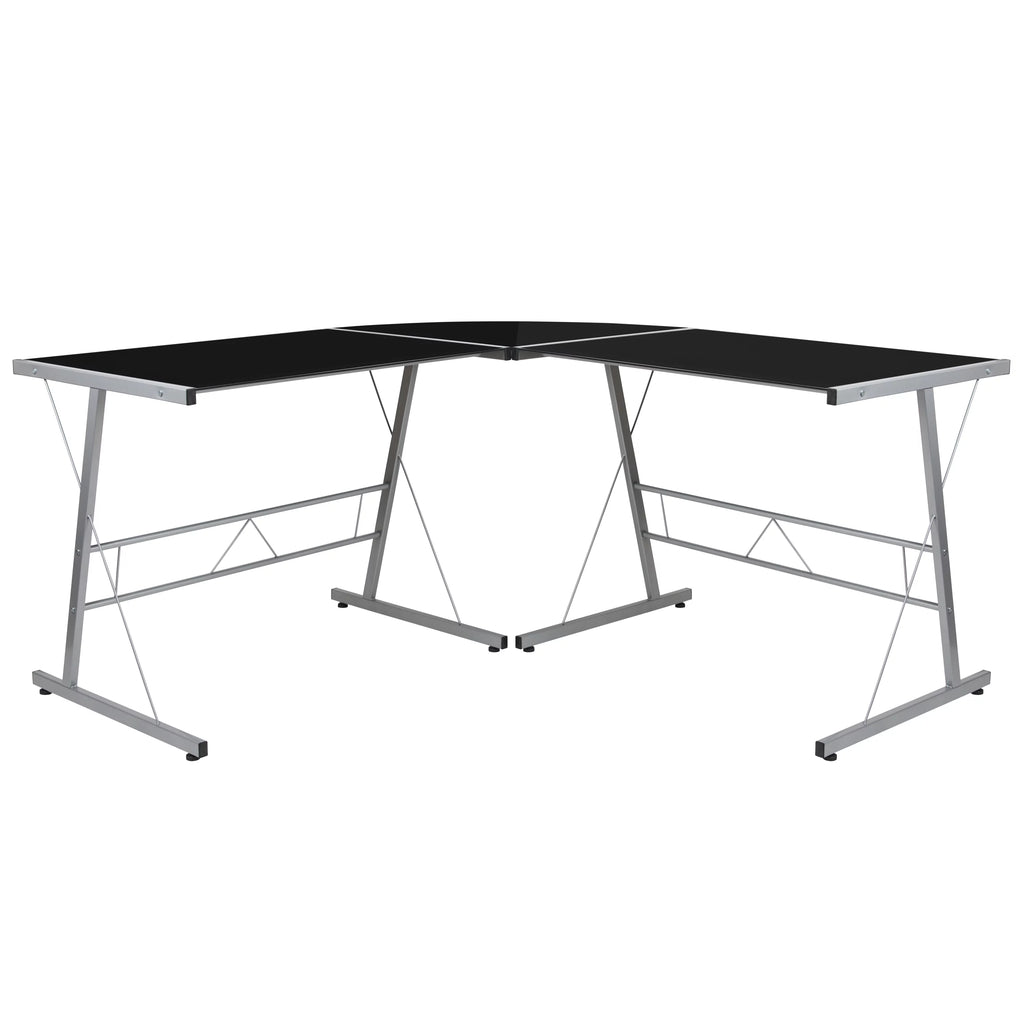 L-Shaped Gaming Desk with Black Tempered Glass Top F626953