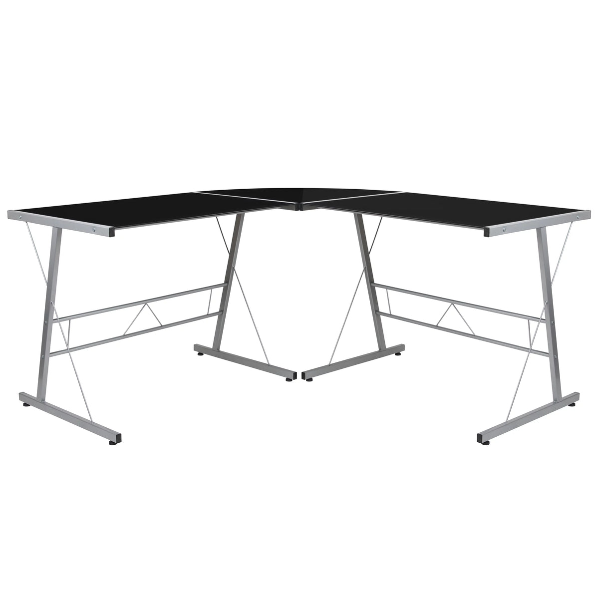L-Shaped Gaming Desk with Black Tempered Glass Top F626953