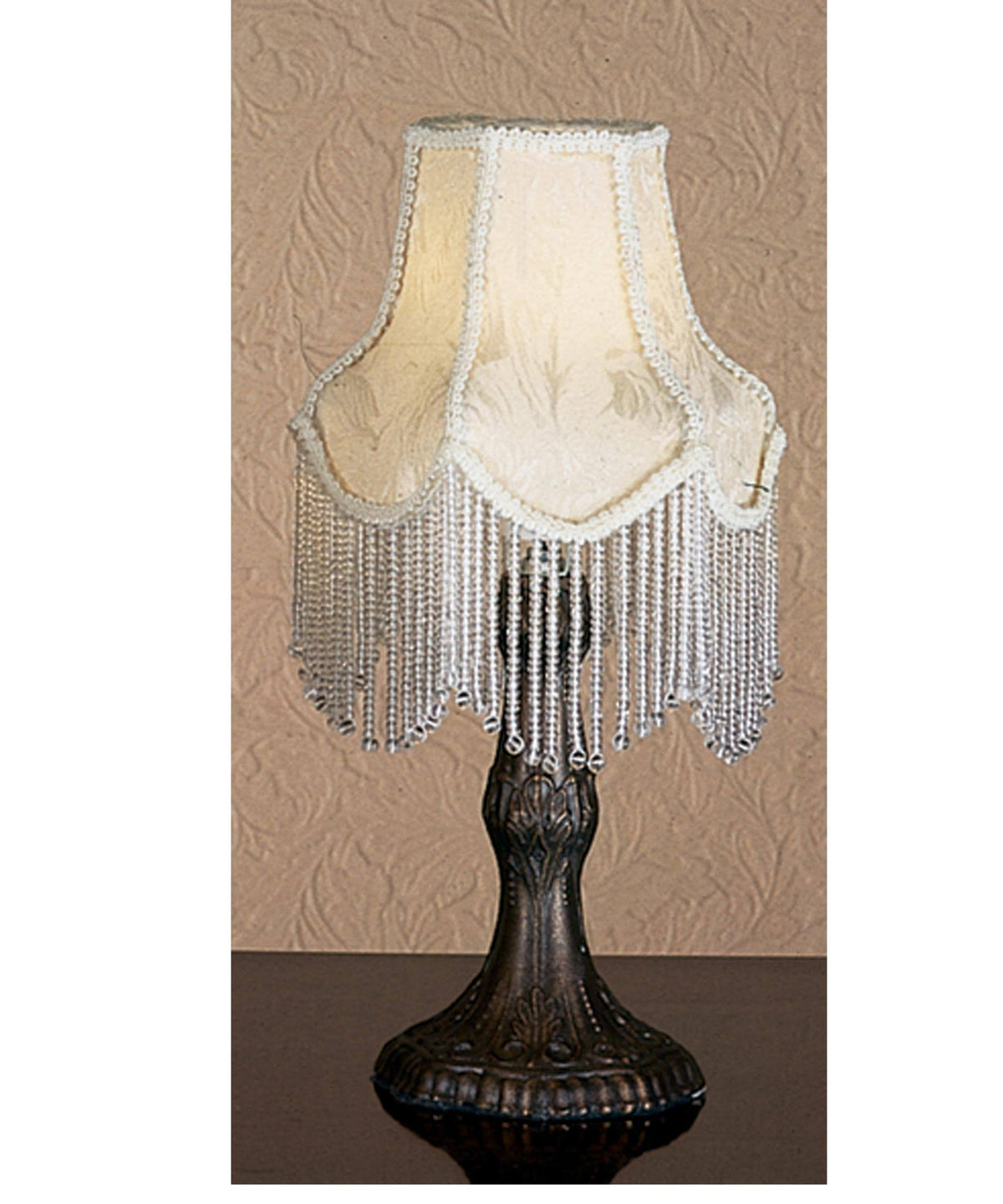 Ivory Fabric Mini Lamp with Fringe A16736