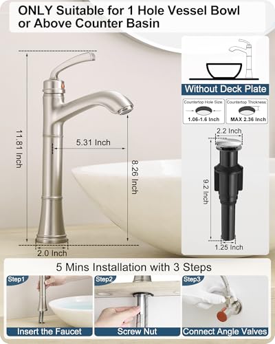 Brushed Nickel Single Handle Vessel Sink Faucet with Pop-Up Drain N22337