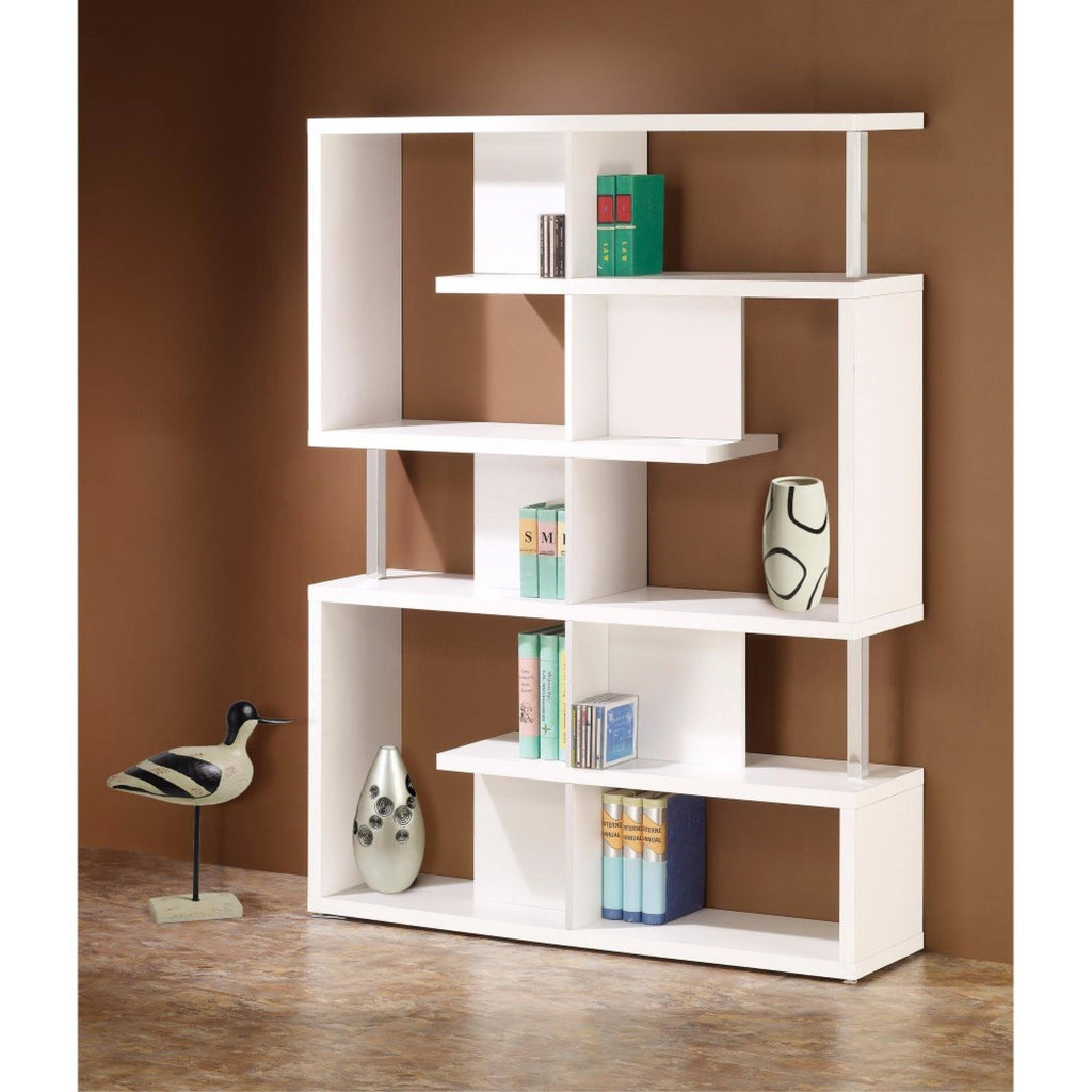 White Bookcase with Chrome Support Beams Q834