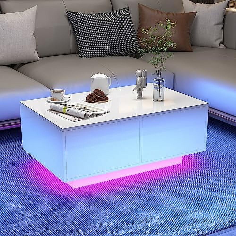LED Coffee Table with 4 Sliding Drawers White O189508