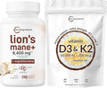 Vitamin D3 10,000iu + K2 200mcg Coconut Oil Softgels & Lions Mane Supplement 240 Veggie Capsules 2 Pack S737106