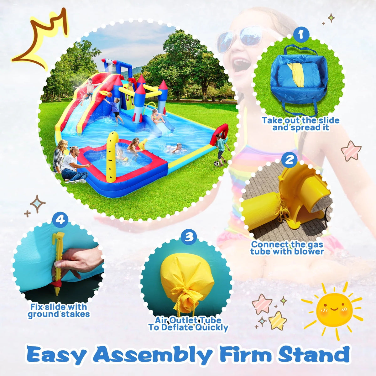 Inflatable Water Park with Splash Pool and Blower M414178