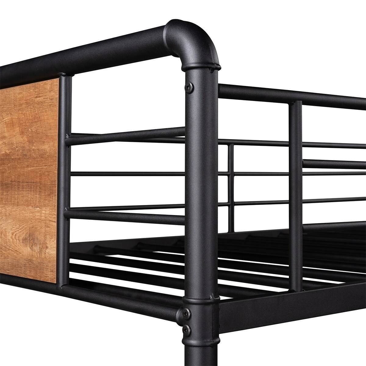 Black Metal and Wood Twin Over Twin Bunk Bed Q8597