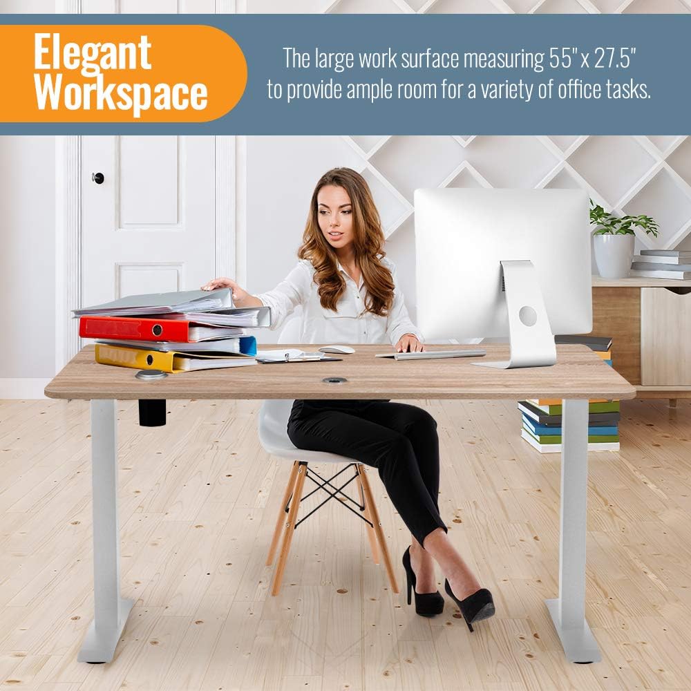 55-Inch Electric Height Adjustable Standing Desk with Attached Hook K30407