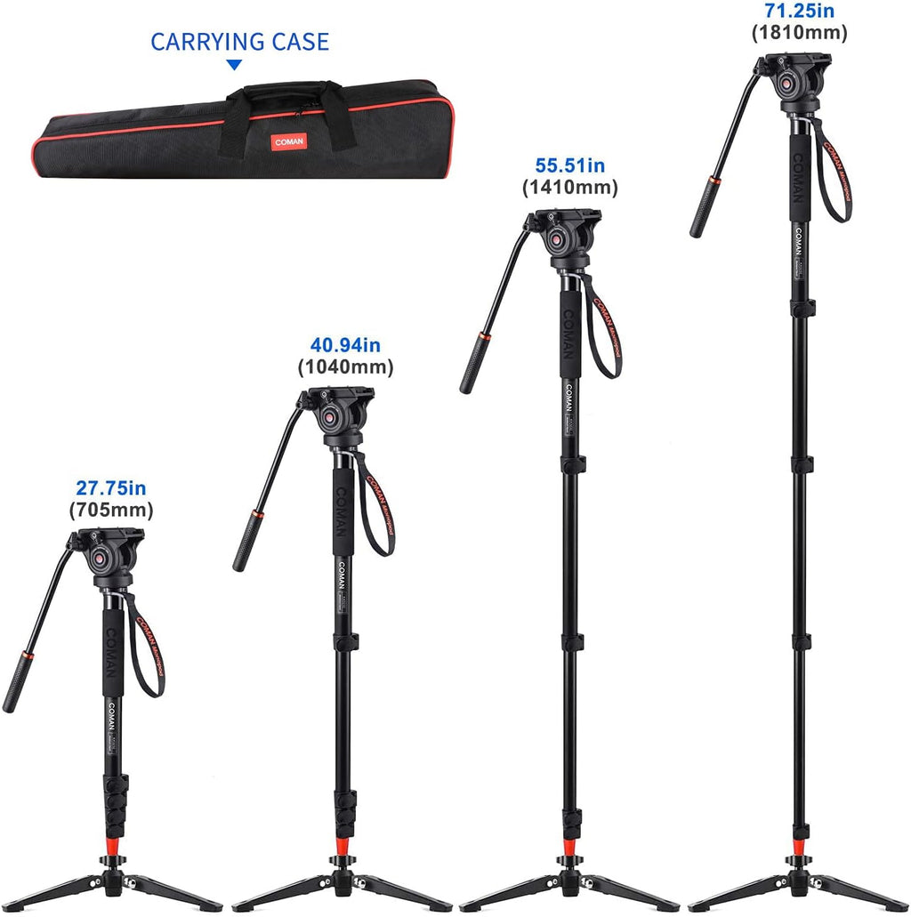 73.2 inch Aluminum Camera Monopod with Pan Tilt Fluid Head and Tripod Base T749