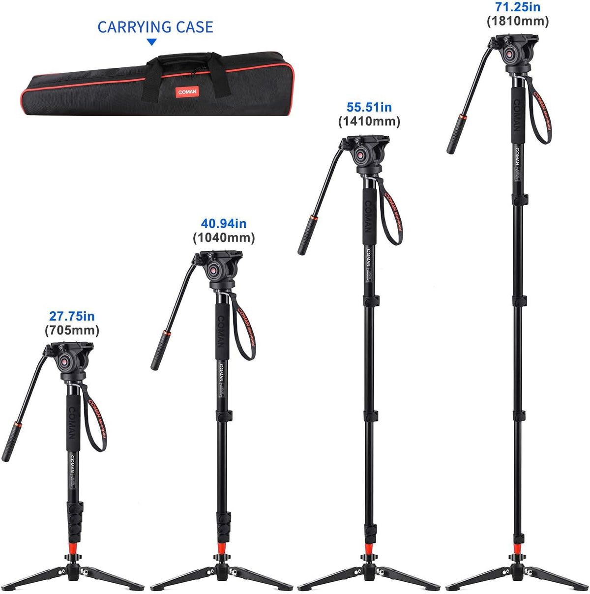 73.2 inch Aluminum Camera Monopod with Pan Tilt Fluid Head and Tripod Base T749