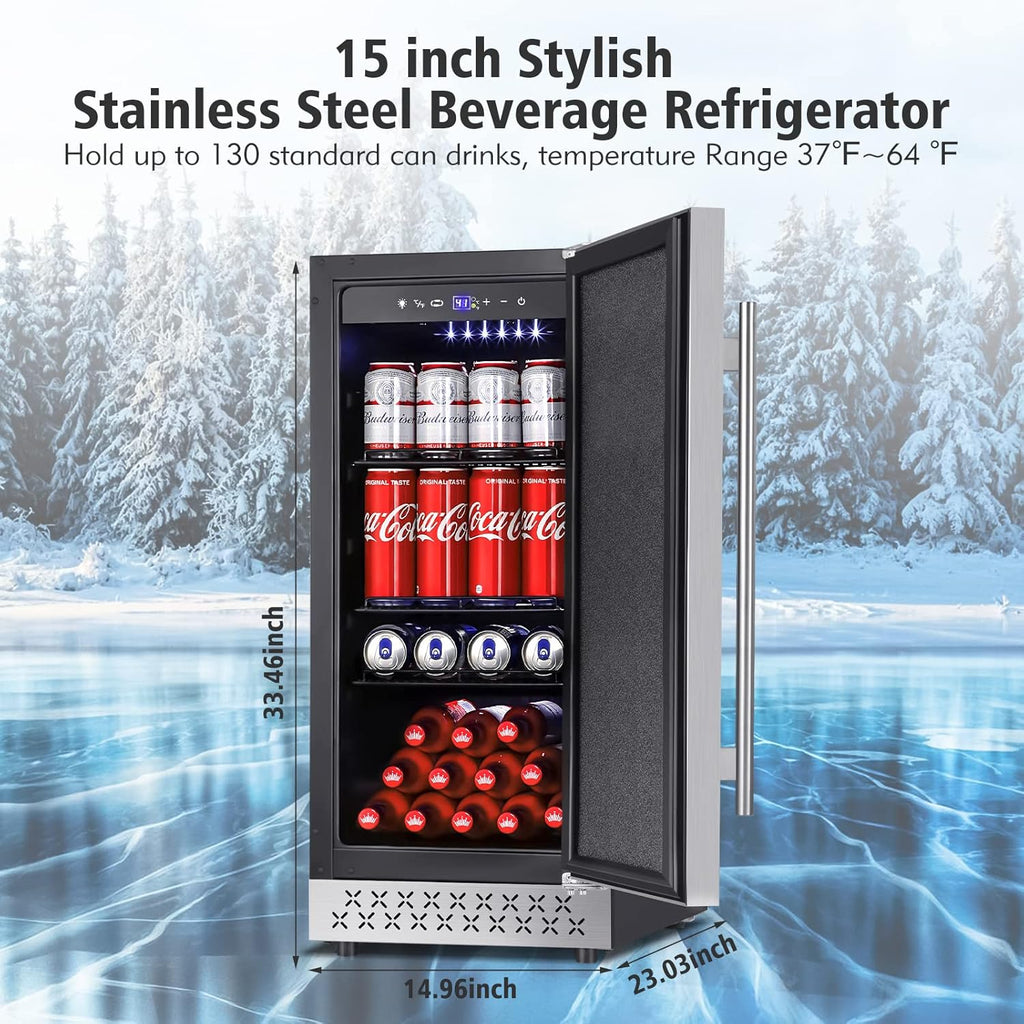 Stainless Steel Under Counter Beverage Refrigerator, 130 Cans, French Door U779913