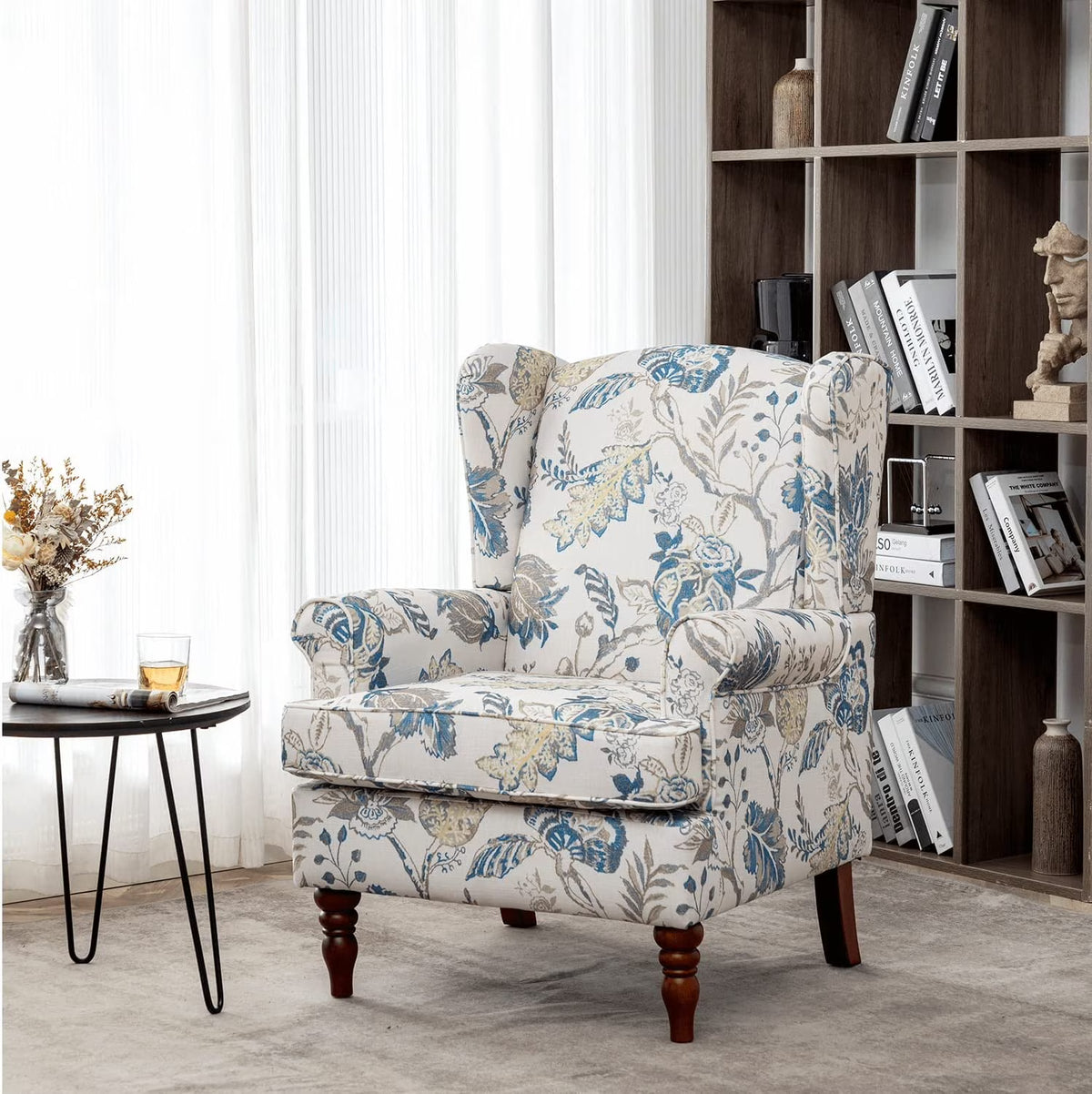 Blue Floral Print Upholstered Armchair H36830