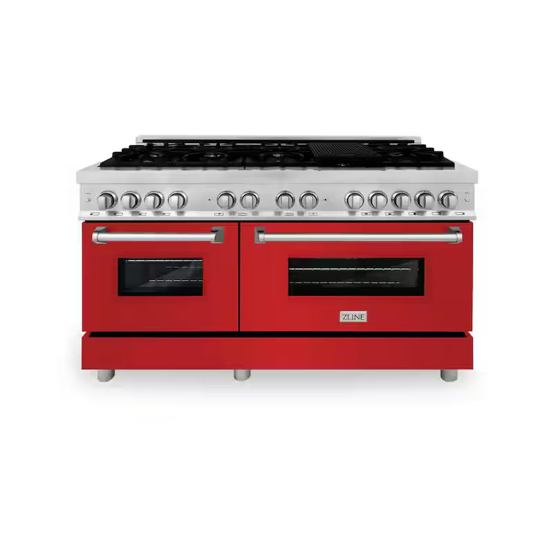 9-Burner Double Oven Dual Fuel Range with Red Matte Door R89032