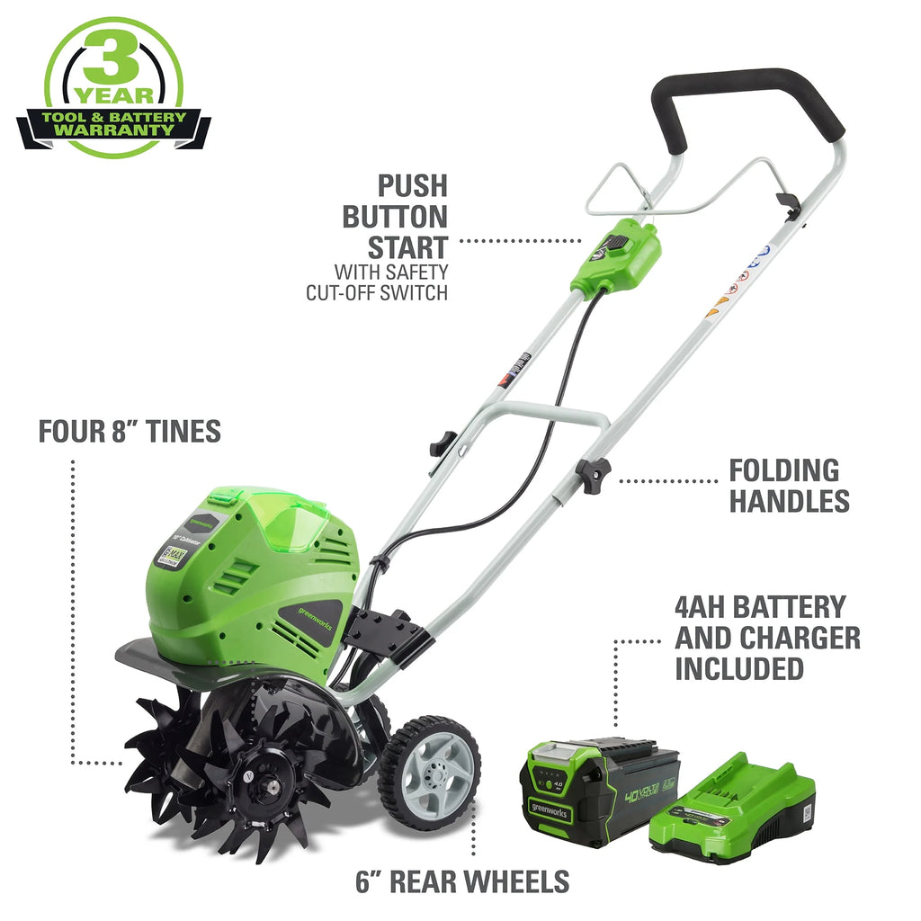 40V 10-inch Cordless Cultivator/Tiller with Battery and Charger T345