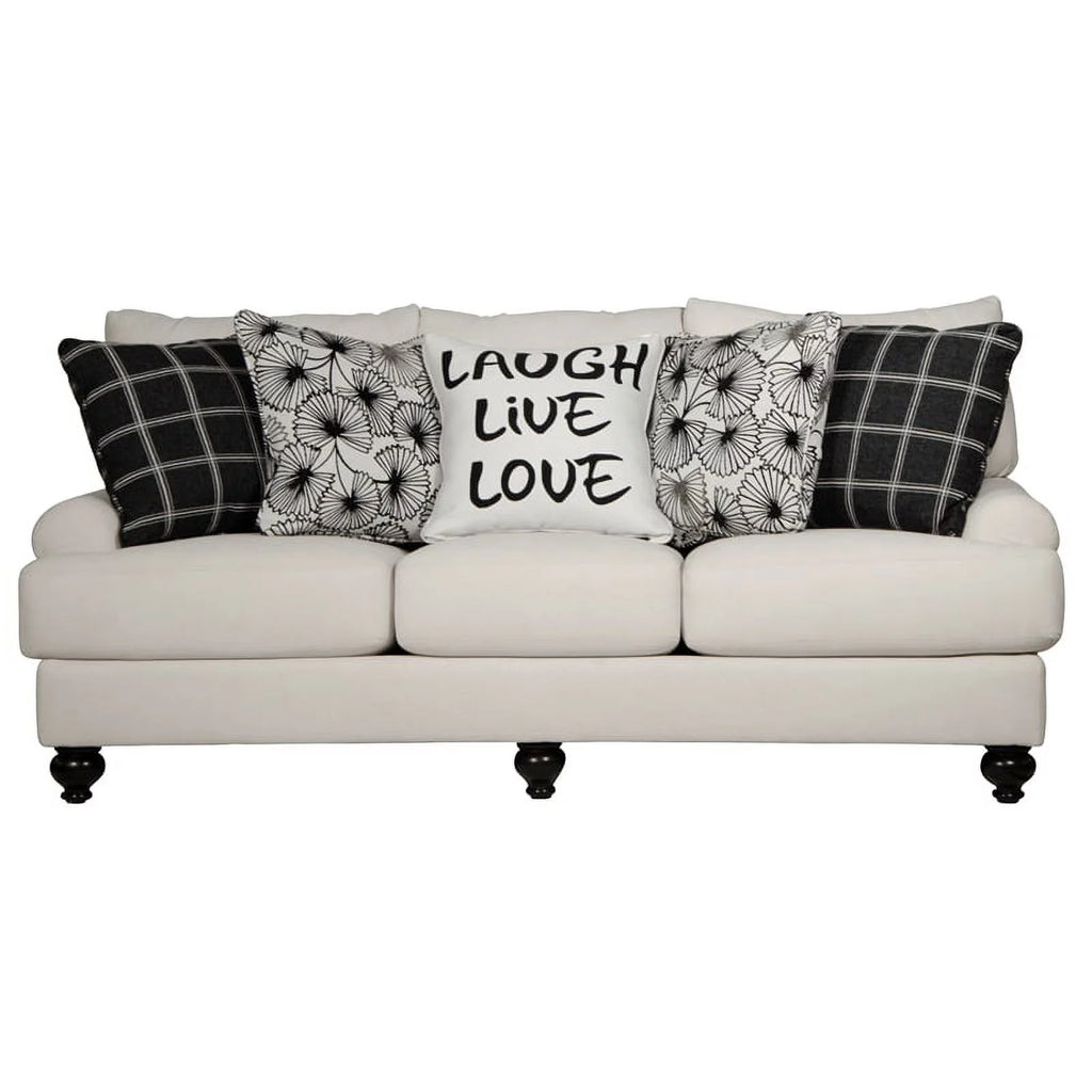Ecru Off White Fabric 3 Seat Sofa with Accent Pillows F69427