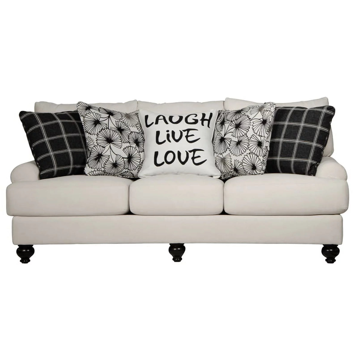 Ecru Off White Fabric 3 Seat Sofa with Accent Pillows F69427
