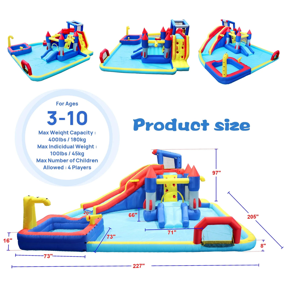 Inflatable Water Park with Splash Pool and Blower M414178