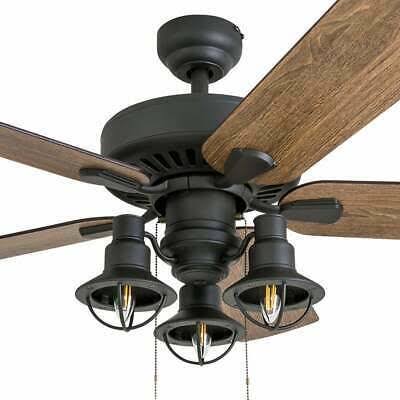 Rustic Industrial Farmhouse LED Ceiling Fan with Light Kit and Remote, 52x22 Y15689