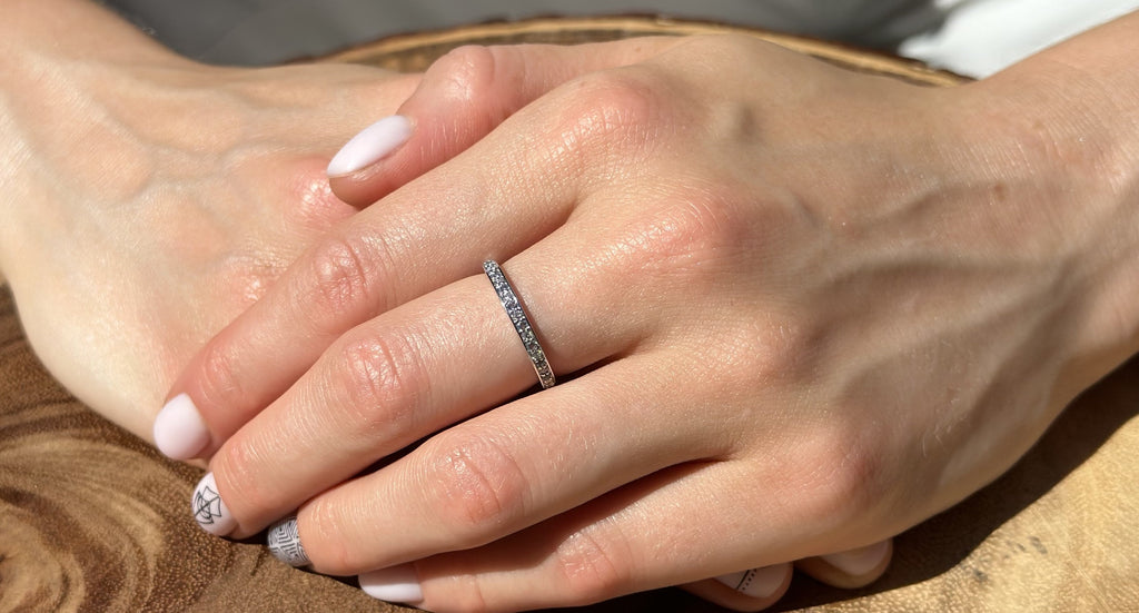 14K Rose Gold Half Eternity Band 0.12ct Natural Diamond Aquamarine W150