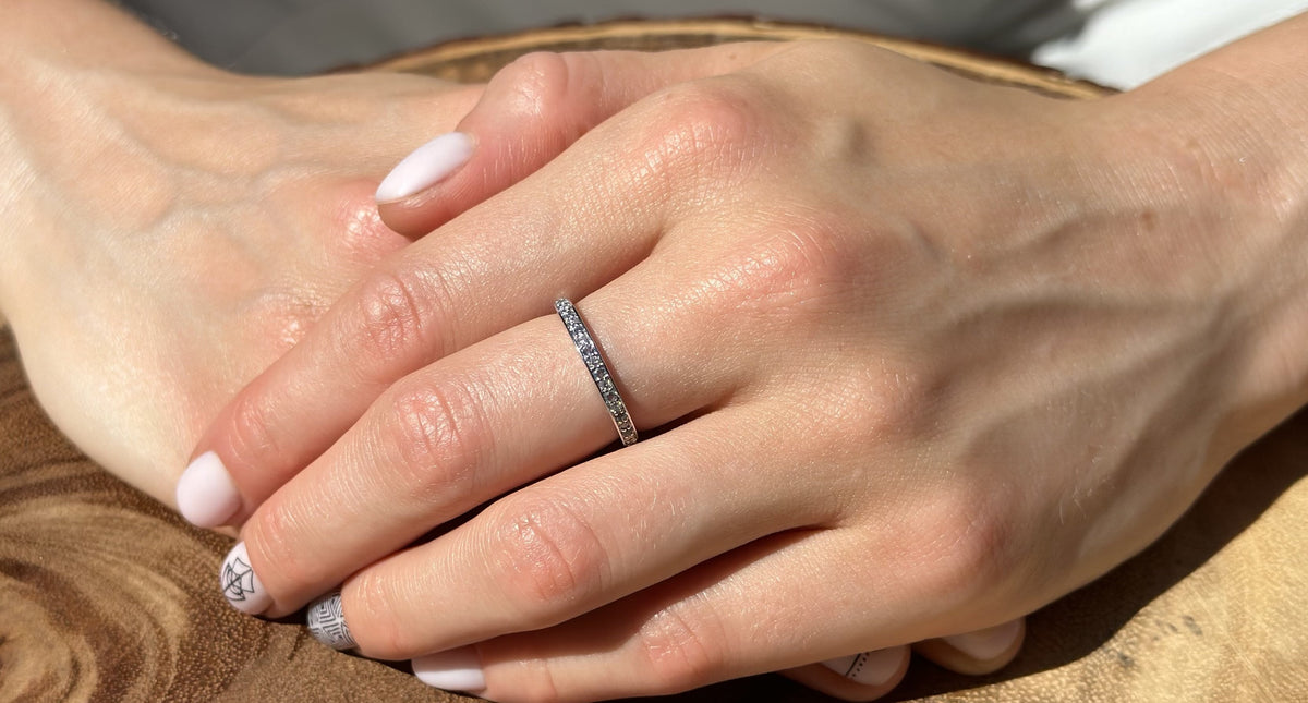 14K Rose Gold Half Eternity Band 0.12ct Natural Diamond Aquamarine W150